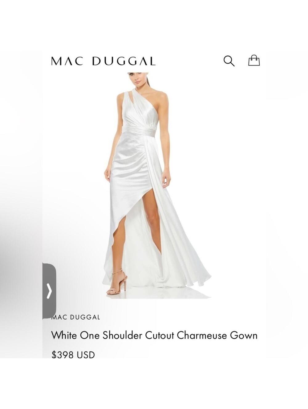 MacDuggal One Shoulder Cutout Charmeuse White Gown NWT
